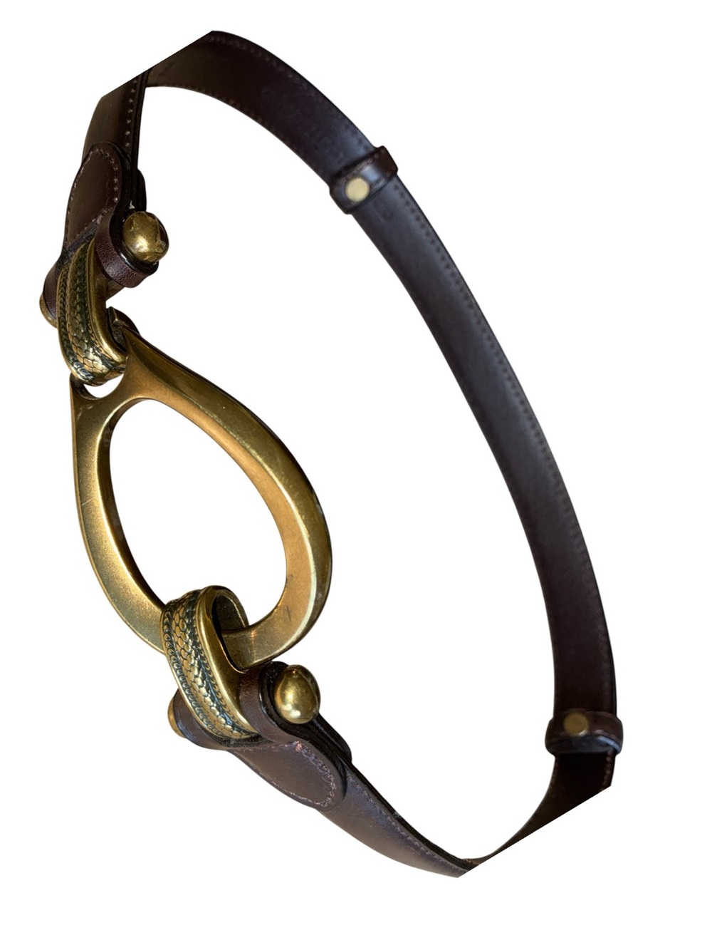 Brown Leather belt, M/L, adjustable, with Antiqued Brass Hardware. EUC